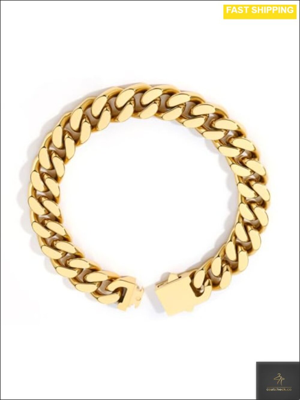 Cuban Link Chain Bracelet Men Stainless Steel 18K Gold Plated
